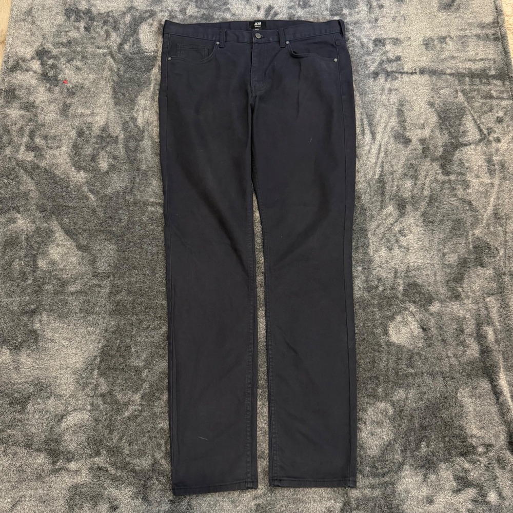 HM Mens Skinny Fit Pants Dark Navy Blue Stretch Twill Chino 34x32 0416157 7